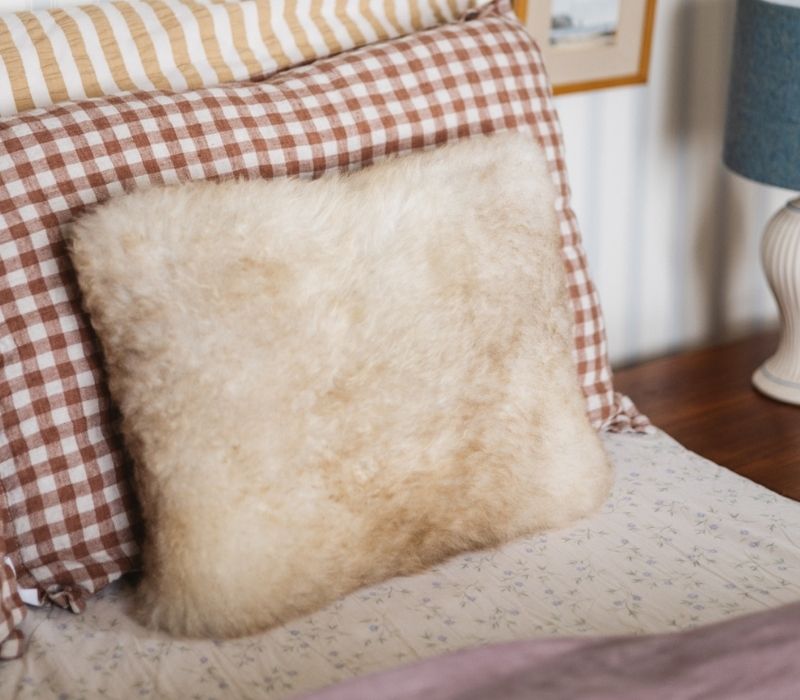 Oblong Sheepskin Cushion in Cappuccino