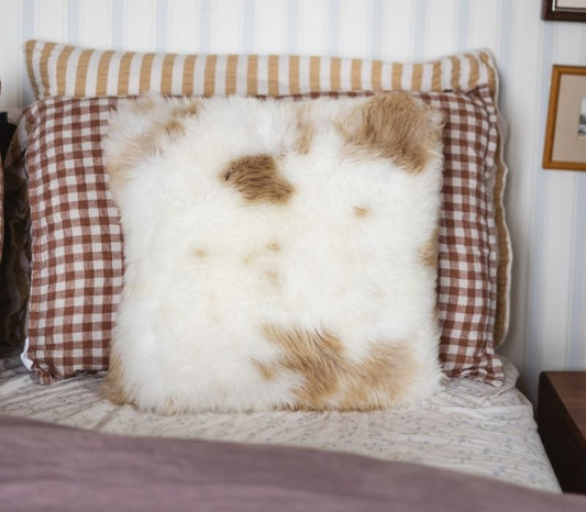 Square Sheepskin Cushion in Cappuccino