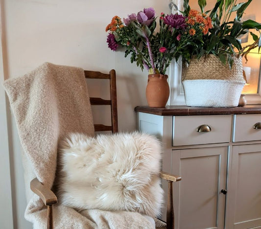 Oblong Sheepskin Cushion in Linen