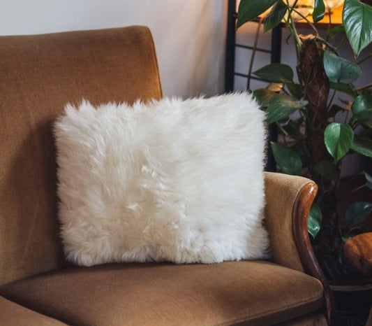 OBLONG SHEEPSKIN CUSHION (IN NATURAL WHITE/IVORY, BROWN OR GREY)