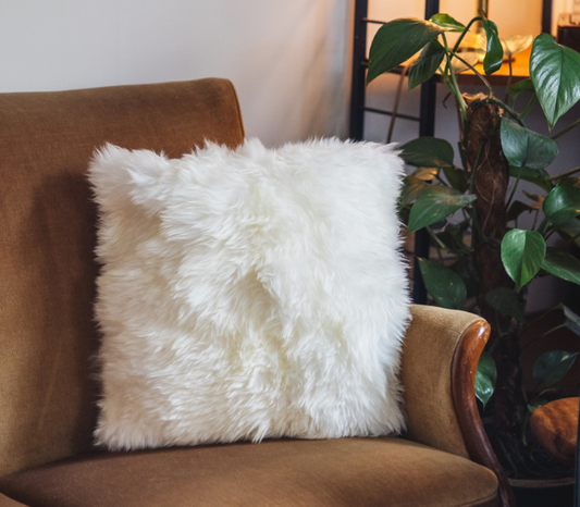 SHEEPSKIN SQUARE CUSHION (CHOICE OF SHEEPSKIN COLOURS)