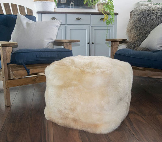 Tall Square Sheepskin Pouffe in Cappuccino