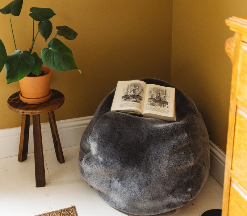 Small Sheepskin Beanbag (in cropped charcoal fleece)