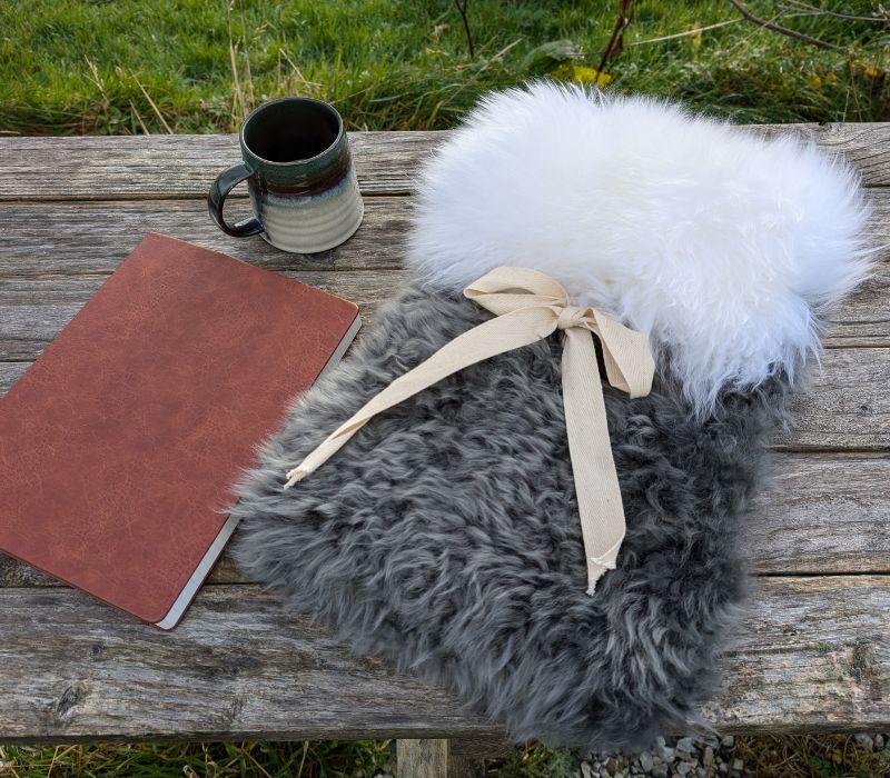 Large Sheepskin Snuggle Grey with White Lid