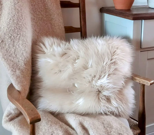 Oblong Sheepskin Cushion in Linen