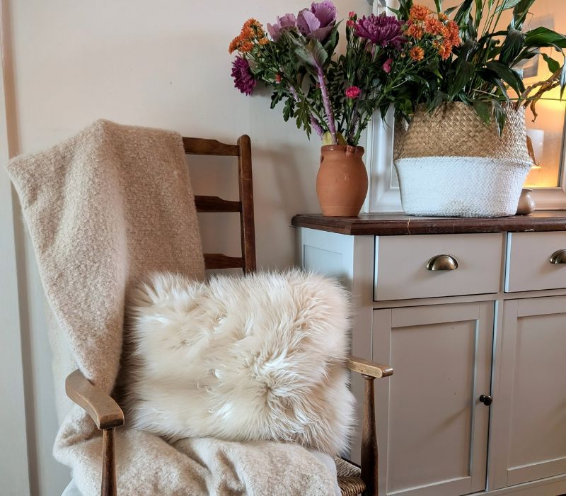 Oblong Sheepskin Cushion in Linen