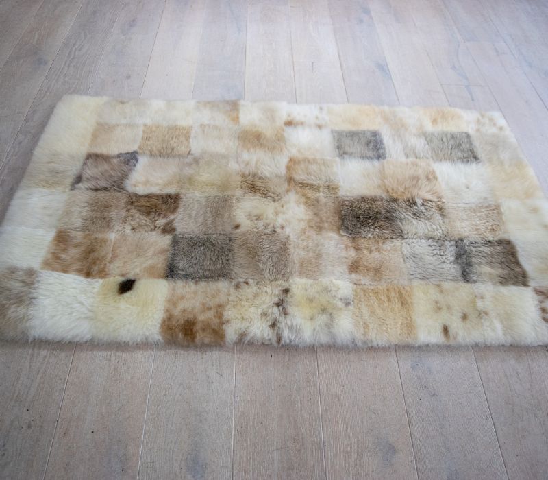 Mosaic Sheepskin Rug in Light & Cappuccino Tones - 5x3ft