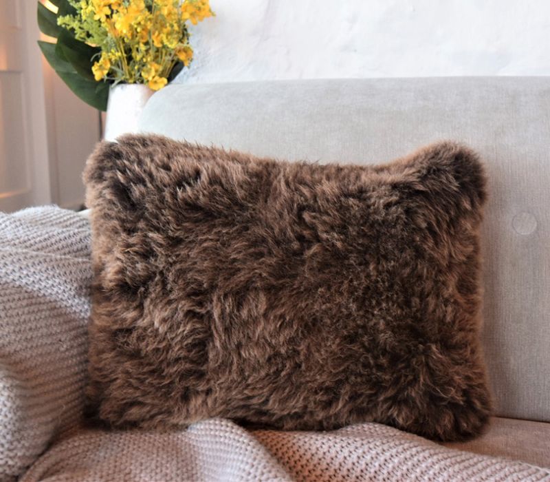 OBLONG SHEEPSKIN CUSHION (IN NATURAL WHITE/IVORY, BROWN OR GREY)