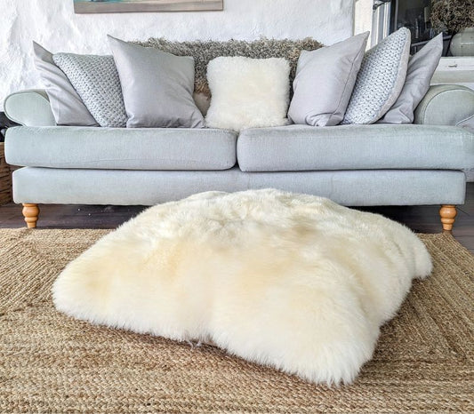 Sheepskin Floor Cushion in Natural White