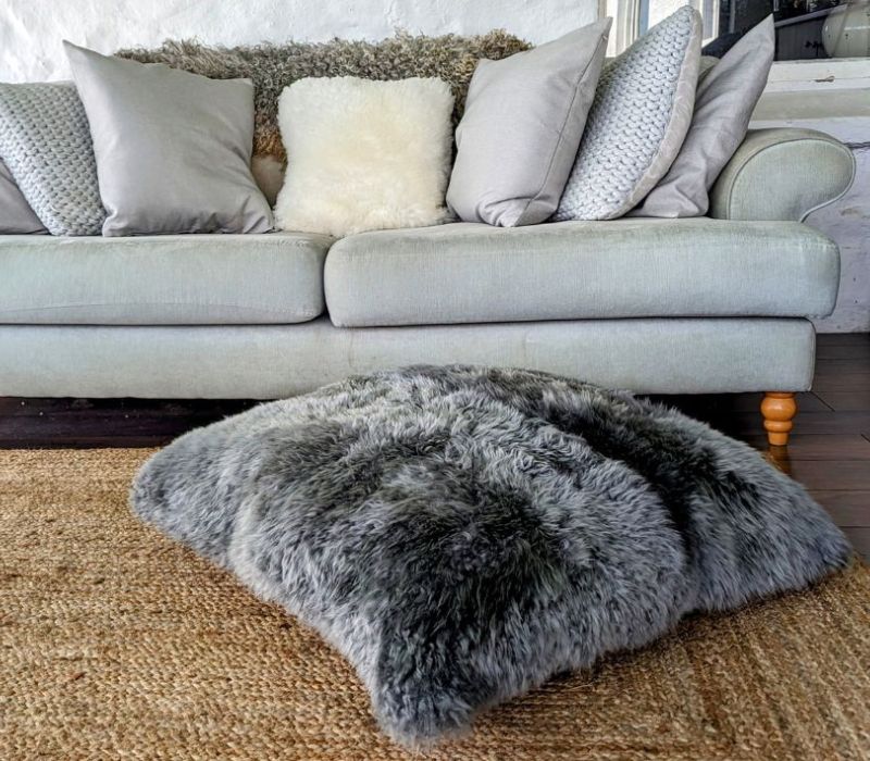 Sheepskin Floor Cushion In Grey