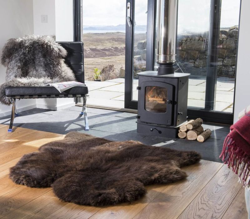 NATURAL BROWN DOUBLE SIDE BY SIDE SHEEPSKIN RUG / THROW 105X110CMS